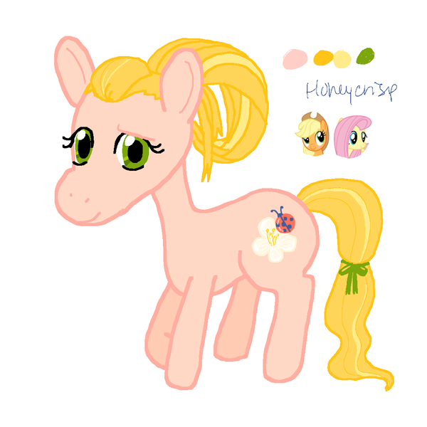 Size: 1080x1080 | Tagged: safe, artist:cailene, derpibooru import, applejack, oc, oc:honey crisp, unofficial characters only, earth pony, earth pony oc, magical lesbian spawn, next generation, offspring, parent:applejack, parent:fluttershy, parents:appleshy, simple background, solo, white background