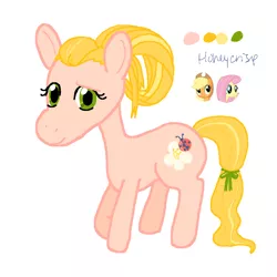 Size: 1080x1080 | Tagged: safe, artist:cailene, derpibooru import, applejack, oc, oc:honey crisp, unofficial characters only, earth pony, earth pony oc, magical lesbian spawn, next generation, offspring, parent:applejack, parent:fluttershy, parents:appleshy, simple background, solo, white background
