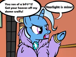 Size: 900x674 | Tagged: safe, artist:pixelkitties, derpibooru import, edit, editor:background pony #91z0, trixie, futurama, hoof pointing, implied shipping, implied starlight glimmer, raging bender, reference, vulgar