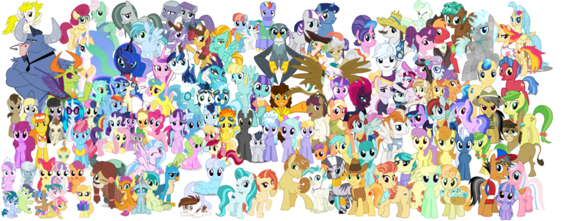 Size: 2500x980 | Tagged: safe, artist:90sigma, artist:bluemeganium, artist:chainchomp2 edit, artist:cheezedoodle96, artist:cloudyglow, artist:dashiesparkle, artist:floppychiptunes, artist:iknowpony, artist:jawsandgumballfan24, artist:jhayarr23, artist:thatguy1945, artist:tomfraggle, artist:vector-brony, derpibooru import, amethyst star, apple bloom, apple fritter, apple honey, apple tarty, applejack, appointed rounds, aunt holiday, auntie lofty, azure velour, berry punch, berryshine, big macintosh, biscuit, bon bon, bow hothoof, braeburn, captain celaeno, carrot cake, carrot top, cayenne, cheese sandwich, citrus blush, clear sky, cloud kicker, cloudchaser, coloratura, cookie crumbles, cucumber seed, cup cake, daisy, daring do, derpy hooves, diamond tiara, doctor whooves, double diamond, feather bangs, fire flare, fire streak, fleetfoot, flitter, flower wishes, fluttershy, gabby, gallus, gentle breeze, gilda, golden harvest, helia, high winds, hondo flanks, hoofer steps, iron will, ivory, ivory rook, junebug, kettle corn, lemon hearts, lighthoof, lightning bolt, lightning dust, lily, lily love, lily valley, limestone pie, linky, lyra heartstrings, mane allgood, marble pie, matilda, maud pie, mayor mare, minuette, misty fly, mixed berry, mocha berry, moondancer, night glider, noi, north point, ocellus, octavia melody, parasol, pinkie pie, pipsqueak, posey shy, pound cake, pretzel twist, princess cadance, princess celestia, princess ember, princess luna, princess skystar, pumpkin cake, quibble pants, rainbow dash, rainy day, rarity, roseluck, rumble, sandbar, scootaloo, sea swirl, seafoam, shimmy shake, shining armor, shoeshine, silver spoon, silverstream, skeedaddle, smolder, snap shutter, soarin', spike, spitfire, spring melody, sprinkle medley, spur, starlight glimmer, sugar belle, sunny delivery, sunshower raindrops, surprise, sweet biscuit, sweetie belle, sweetie drops, tempest shadow, tender taps, terramar, thorax, thunderlane, time turner, trixie, tulip swirl, twilight sky, twilight sparkle, twilight sparkle (alicorn), twinkleshine, twist, valley glamour, vapor trail, vinyl scratch, white lightning, wind sprint, windy whistles, yona, zecora, alicorn, changedling, changeling, crystal pony, donkey, dragon, earth pony, gryphon, minotaur, pegasus, pony, seapony (g4), unicorn, yak, zebra, my little pony: the movie, apple family member, bipedal, cake twins, crystallized, everypony, king thorax, looking at you, mane seven, mane six, siblings, simple background, student six, transparent background, twins, vector, wall of tags