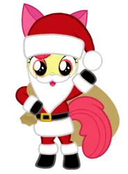 Size: 752x1024 | Tagged: artist needed, safe, derpibooru import, apple bloom, earth pony, pony, belt, bipedal, boots, christmas, clothes, costume, fake beard, female, filly, hat, holiday, looking at you, open mouth, sack, santa claus, santa costume, santa hat, santa sack, shoes, simple background, solo, standing, transparent background, vector
