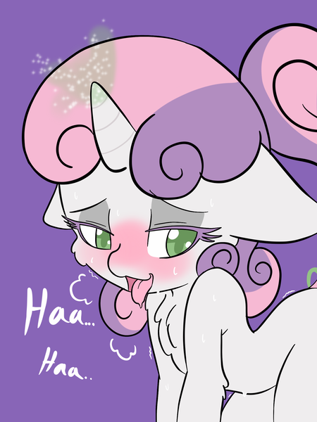 Size: 1536x2048 | Tagged: questionable, artist:steelsoul, derpibooru import, sweetie belle, pony, unicorn, ambiguous penetration, blushing, drool, female, foalcon, horn, horngasm, magic, magical unicorn mayonnaise, open mouth, orgasm, tongue out, underage