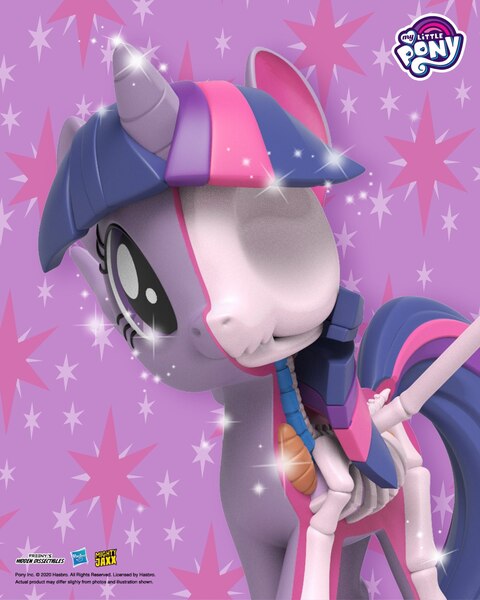 Size: 1638x2048 | Tagged: safe, derpibooru import, official, part of a set, twilight sparkle, twilight sparkle (alicorn), alicorn, pony, 3d render, bone, dissectibles, female, freeny's hidden dissectibles, hasbro logo, merchandise, mighty jaxx, my little pony logo, organs, poster, skeleton, solo