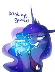 Size: 823x1070 | Tagged: safe, artist:anticular, derpibooru import, princess luna, alicorn, pony, gamer luna, bath water, female, gamer girl bath water, mare, meme, simple background, smug, smugluna, white background