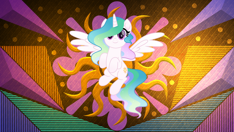 Size: 3840x2160 | Tagged: safe, artist:laszlvfx, artist:pumpkinpieforlife, derpibooru import, edit, princess celestia, pony, abstract background, cute, cutelestia, female, show accurate, solo, wallpaper, wallpaper edit