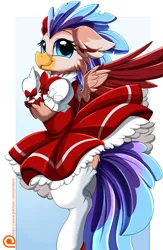 Size: 2343x3595 | Tagged: safe, artist:pridark, derpibooru import, oc, unofficial characters only, hippogriff, semi-anthro, anime, cardcaptor sakura, clothes, cosplay, costume, crossdressing, crossover, cute, high res, hippogriff oc, male, patreon, patreon logo, patreon reward, pretty, solo