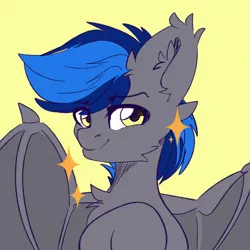 Size: 2000x2000 | Tagged: safe, artist:etoz, derpibooru import, oc, oc:styxus, unofficial characters only, bat pony, pony, bat pony oc, bat wings, happy, male, simple background, smiling, solo, stallion, wings
