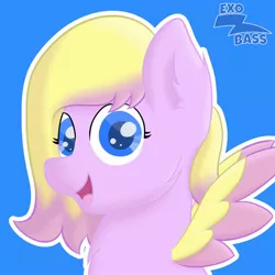 Size: 2000x2000 | Tagged: safe, artist:exobass, derpibooru import, oc, oc:cotton cloud, pegasus, pony, bust, female, filly, looking at you, pegasus oc, pink, portrait, raffle prize, wings, yellow