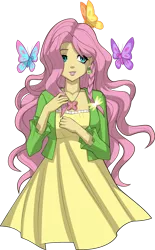 Size: 800x1292 | Tagged: safe, artist:sparks220stars, derpibooru import, fluttershy, butterfly, insect, equestria girls, clothes, dress, female, jewelry, necklace, simple background, solo, transparent background
