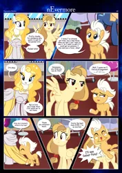 Size: 3259x4607 | Tagged: safe, artist:estories, derpibooru import, oc, oc:alice goldenfeather, oc:fable, oc:golden jewel, pegasus, pony, comic:nevermore, colt, comic, female, filly, high res, male, mare, speech bubble