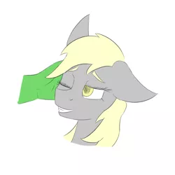 Size: 1800x1800 | Tagged: artist:sufficient, colored, derpibooru import, derpy hooves, ear scratch, eyebrows, flat colors, hand, oc, oc:anon, petting, safe, simple background, white background