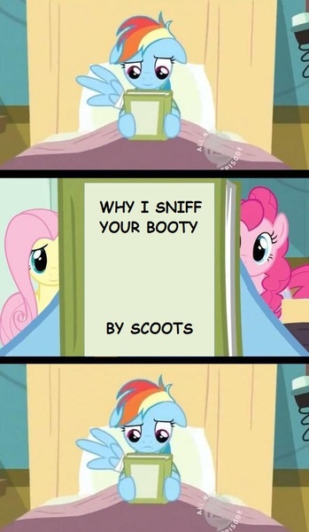 Size: 581x1000 | Tagged: suggestive, derpibooru import, edit, edited screencap, screencap, rainbow dash, earth pony, pegasus, pony, read it and weep, book, book cover, caption, comic, cover, exploitable meme, female, image macro, meme, reading, reading rainbow, text