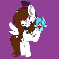 Size: 1378x1378 | Tagged: safe, artist:circuspaparazzi5678, derpibooru import, oc, oc:panda flare, oc:sadness, earth pony, pegasus, pony, bowtie, five nights at panda flare's: panda location, fnaf sl, glasses, hat, solo, top hat