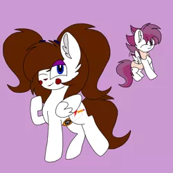 Size: 1378x1378 | Tagged: safe, artist:circuspaparazzi5678, derpibooru import, oc, oc:breanna, oc:tornado twist, pegasus, pony, five nights at panda flare's: panda location, fnaf sl, makeup, pigtails, ponysona