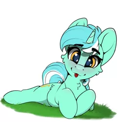 Size: 2048x2048 | Tagged: safe, artist:skitsniga, derpibooru import, lyra heartstrings, pony, unicorn, :p, blushing, cheek fluff, chest fluff, cute, female, high res, looking at you, lyrabetes, mare, prone, simple background, smiling, solo, tongue out, white background