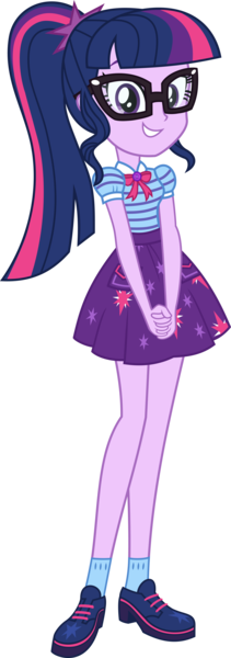 Size: 3595x10246 | Tagged: safe, artist:alandssparkle, derpibooru import, sci-twi, twilight sparkle, equestria girls, equestria girls series, fomo, spoiler:eqg series (season 2), bowtie, clothes, female, geode of telekinesis, glasses, grin, looking at you, magical geodes, ponytail, shoes, simple background, skirt, smiling, socks, solo, transparent background, vector