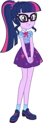 Size: 3595x10246 | Tagged: safe, artist:alandssparkle, derpibooru import, sci-twi, twilight sparkle, equestria girls, equestria girls series, fomo, spoiler:eqg series (season 2), bowtie, clothes, female, geode of telekinesis, glasses, grin, looking at you, magical geodes, ponytail, shoes, simple background, skirt, smiling, socks, solo, transparent background, vector