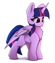 Size: 1700x1966 | Tagged: safe, artist:hitbass, derpibooru import, twilight sparkle, twilight sparkle (alicorn), alicorn, insect, ladybug, pony, :p, chest fluff, cute, female, insect on nose, mare, simple background, solo, spread wings, tongue out, twiabetes, white background, wings