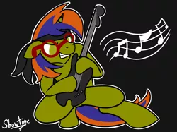 Size: 2732x2048 | Tagged: safe, artist:captshowtime, derpibooru import, oc, oc:storm spark, unofficial characters only, pony, unicorn, colt, glasses, guitar, headband, male, music, musical instrument, rock, rock and roll, stallion