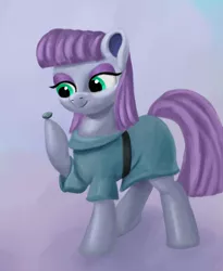 Size: 2462x3000 | Tagged: safe, artist:flusanix, derpibooru import, boulder (pet), maud pie, earth pony, pony, clothes, cute, female, looking at someone, mare, maudabetes, smiling, solo focus, when she smiles