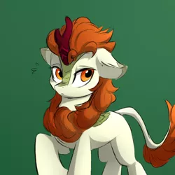 Size: 1024x1024 | Tagged: safe, artist:d.w.h.cn, derpibooru import, autumn blaze, kirin, awwtumn blaze, cute, ear fluff, female, floppy ears, green background, simple background, solo