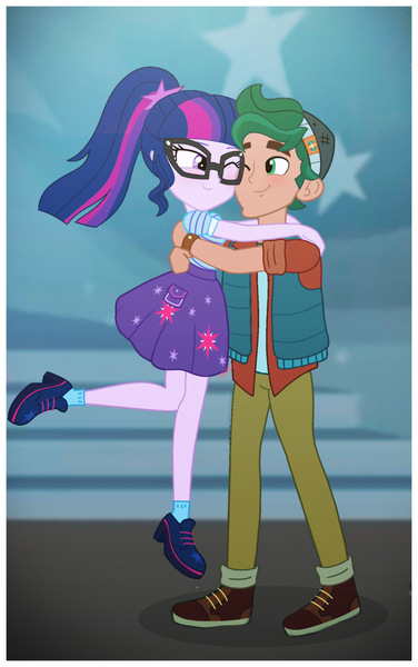 Size: 2135x3407 | Tagged: safe, artist:cxpcakes, derpibooru import, sci-twi, timber spruce, twilight sparkle, equestria girls, equestria girls series, star crossed, adorable face, adorkable, couple, cute, dork, female, glasses, hug, male, one eye closed, ponytail, shipping, straight, timberbetes, timbertwi, twiabetes, wink