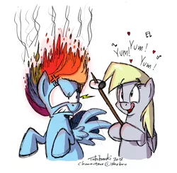 Size: 1000x979 | Tagged: safe, artist:tobibrocki, derpibooru import, derpy hooves, rainbow dash, pegasus, pony, 200% mad, angry, cross-popping veins, female, fire, food, imminent rage, mane of fire, marshmallow, meme, newbie artist training grounds, rage face, rainbow dash is not amused, simple background, unamused, white background
