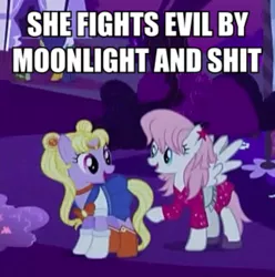 Size: 413x417 | Tagged: blossomforth, boots, caption, celena, clothes, costume, derpibooru import, edit, edited screencap, gem glitter, image macro, jem, jem and the holograms, magical pony, nightmare night, reference, safe, sailor moon, scare master, screencap, serena tsukino, shoes, skirt, text, tsukino usagi, vulgar