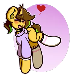 Size: 2500x2500 | Tagged: safe, artist:theawkwarddork, derpibooru import, oc, oc:awkward dork, pony, unicorn, :p, blushing, choker, clothes, ear fluff, eyeshadow, femboy, freckles, heart, hoodie, makeup, male, simple background, socks, solo, tongue out, transparent background