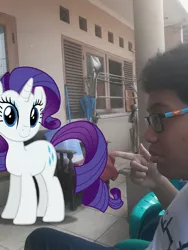 Size: 1200x1600 | Tagged: safe, artist:rarityvrymerzhmusic, derpibooru import, rarity, pony, 1000 years in photoshop, female, graphic design is my passion, indonesia, irl, male, male zaidan habibie, photo, ponies in real life, wat, zaidan habibie