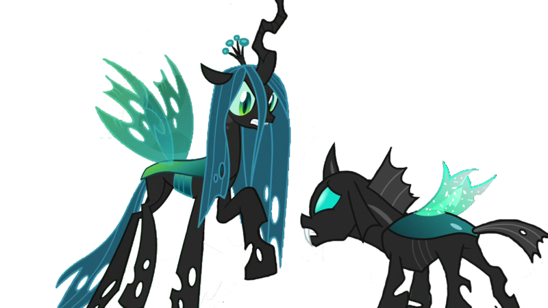 Size: 1280x720 | Tagged: safe, derpibooru import, edit, edited screencap, screencap, queen chrysalis, thorax, changeling, changeling queen, to where and back again, angry, background removed, crown, crystal wings, female, floppy ears, jewelry, looking at each other, male, not a vector, regalia, simple background, transparent background, wings, worried