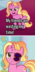 Size: 788x1601 | Tagged: semi-grimdark, derpibooru import, edit, edited screencap, screencap, luster dawn, the last problem, abuse, abuse edit, background pony strikes again, crying, lusterbuse, op is a duck, op is trying to start shit, sad, solo