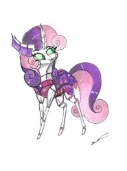 Size: 2315x3121 | Tagged: safe, artist:luxiwind, derpibooru import, sweetie belle, changedling, changeling, changedlingified, changelingified, exoskeleton, female, simple background, solo, species swap, traditional art, white background