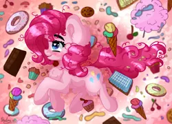 Size: 2500x1800 | Tagged: safe, artist:kindny-chan, derpibooru import, pinkie pie, pony, chocolate, cupcake, donut, food, ice cream, muffin