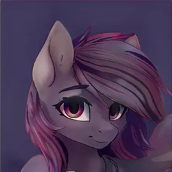 Size: 1024x1024 | Tagged: safe, artist:thisponydoesnotexist, derpibooru import, machine learning generated, oc, oc:sable skies, earth pony, pony, cloak, clothes, eyebrows visible through hair, female, gray coat, image, jpeg, looking at you, mare, mysterious, neural network, scar, smiling