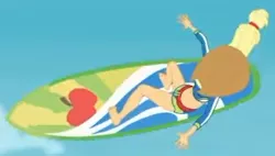 Size: 1732x987 | Tagged: safe, derpibooru import, screencap, applejack, blue crushed, equestria girls, equestria girls series, barefoot, clothes, cropped, feet, female, legs, solo, surfboard, surfing, swimsuit