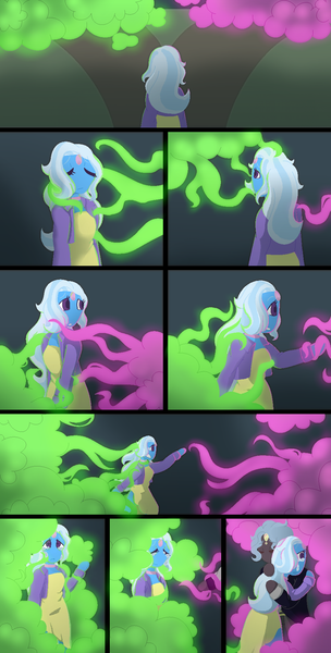 Size: 962x1896 | Tagged: source needed, useless source url, safe, artist:justanotherfan-trash, derpibooru import, trixie, oc, equestria girls, comic, context is for the weak