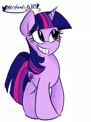 Size: 455x607 | Tagged: safe, artist:mirabuncupcakes15, derpibooru import, twilight sparkle, pony, unicorn, female, grin, mare, raised hoof, simple background, smiling, solo, unicorn twilight, white background