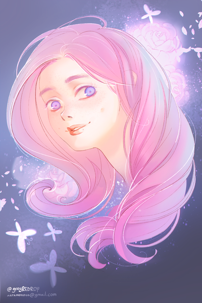 Size: 1000x1500 | Tagged: safe, artist:greyredroy, derpibooru import, fluttershy, human, bust, female, humanized, portrait, solo