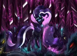 Size: 4500x3250 | Tagged: safe, artist:darksly, derpibooru import, idw, larry, nightmare rarity, shadowfright, pony, unicorn, female, looking at you, mare, nightmare forces