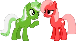 Size: 9222x5000 | Tagged: safe, artist:melisareb, derpibooru import, oc, oc:downvote, oc:upvote, ponified, unofficial characters only, earth pony, pony, unicorn, derpibooru, derpibooru community collaboration, 2021 community collab, absurd resolution, cute, derpibooru ponified, duo, female, lidded eyes, looking at each other, mare, meta, ocbetes, one eye closed, siblings, simple background, sisters, smiling, transparent background, vector, wink