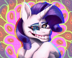 Size: 2000x1600 | Tagged: safe, artist:lordofthefeathers, derpibooru import, rarity, creepy, creepy grin, crying, female, grin, nightmare fuel, smiling, solo, surreal