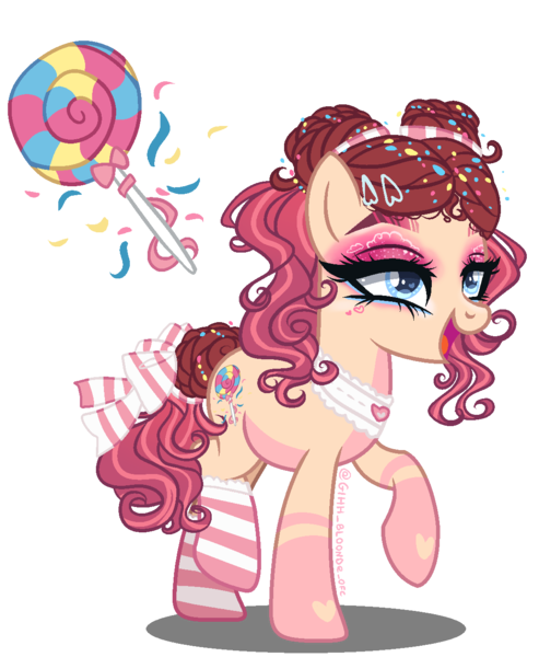 Size: 1100x1340 | Tagged: safe, artist:gihhbloonde, derpibooru import, oc, unofficial characters only, earth pony, pony, clothes, female, mare, offspring, parent:cheese sandwich, parent:pinkie pie, parents:cheesepie, simple background, socks, solo, striped socks, transparent background