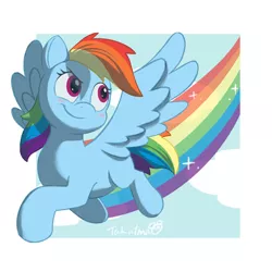 Size: 2048x2048 | Tagged: safe, artist:gamorangetana, artist:takatmadisney, banned from derpibooru, deleted from derpibooru, derpibooru import, rainbow dash, pegasus, pony, blush sticker, blushing, cloud, cute, dashabetes, digital art, female, flying, image, jpeg, mare, rainbow, rainbow trail, sky, smiling, solo, spread wings, tail, wings