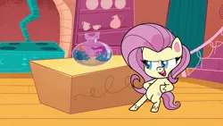 Size: 1920x1080 | Tagged: safe, derpibooru import, screencap, fluttershy, pony, my little pony: pony life, spoiler:pony life s01e20, spoiler:pony life s01e34, bipedal, bottle, cocoon, hooves on hips, open mouth, proud, sassy, sassyshy, smiling, the 5 habits of highly effective ponies