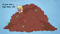 Size: 1280x720 | Tagged: safe, derpibooru import, edit, screencap, applejack, earth pony, fly, insect, pony, my little pony: pony life, spoiler:pony life s01e20, spoiler:pony life s01e34, female, implied poop, mare, not what it looks like, text edit, the 5 habits of highly effective ponies, toilet humor