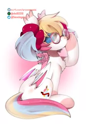Size: 712x1024 | Tagged: safe, artist:snow angel, derpibooru import, oc, oc:candy cream, unofficial characters only, bat pony, pony, bat pony oc, bat wings, chest fluff, glasses, sitting, solo, wings
