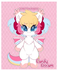 Size: 652x800 | Tagged: safe, artist:snow angel, derpibooru import, oc, oc:candy cream, unofficial characters only, bat pony, pony, bat pony oc, bat wings, bipedal, chest fluff, chibi, solo, wingding eyes, wings