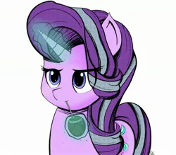Size: 2736x2399 | Tagged: safe, artist:drawalaverr, derpibooru import, starlight glimmer, pony, unicorn, :i, drinking, eye clipping through hair, female, high res, i mean i see, magic, magic aura, mare, mate, simple background, solo, white background
