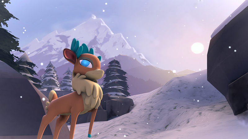 Size: 1920x1080 | Tagged: safe, artist:antonsfms, derpibooru import, velvet reindeer, deer, them's fightin' herds, community related, female, koth viaduct, mountain, sfm pony, snow, solo